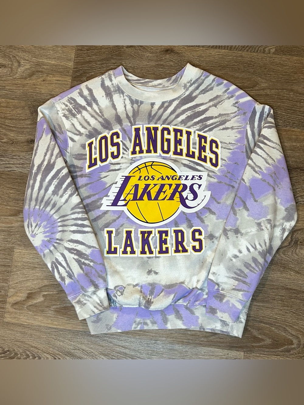 LA Lakers - Los Angeles Lakers Tie Dye Crewneck Sweatshirt - Gray & Purple Size